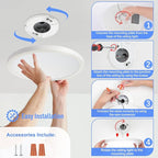 SunRider 4-Pack LED Flush Mount Ceiling Light Fixture, 5000K Daylight White, 2400LM, 12 Inch 24W Round Flat Recessed Lamp, 240W Equiv., Non-Dimmable