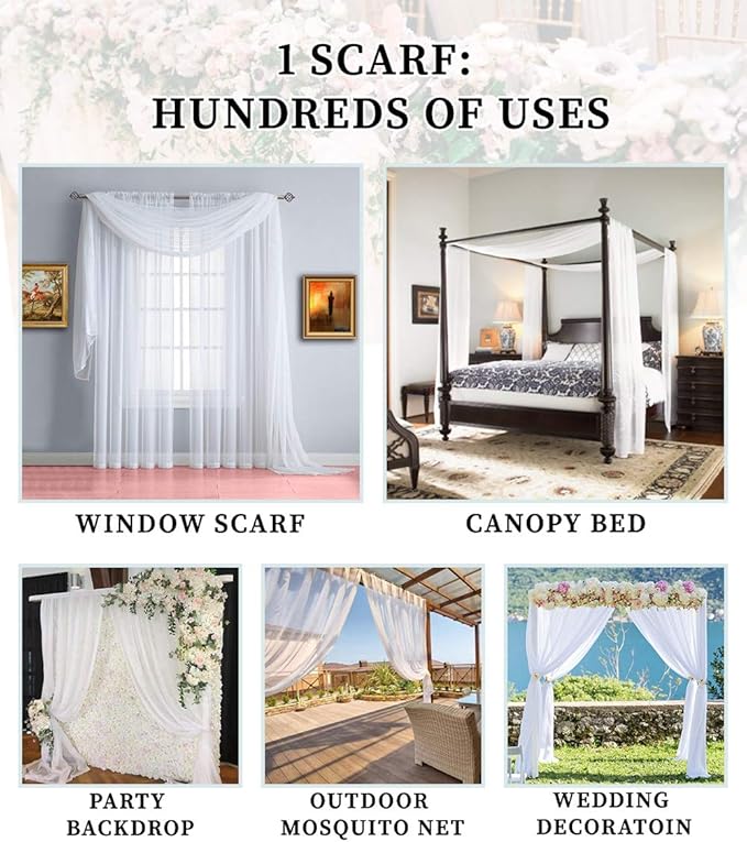 Warm Home Designs 45 Feet Long White Sheer Window Scarf. These XXL Length Valance Scarves 54 X 540 Inches in Size. Great as Bed Canopy or Wedding Arch Draping Fabric. AM White 540"