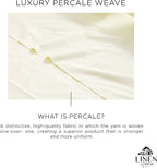 Linen Home 100% Cotton Percale Sheets Twin Size, Cream, Deep Pocket, 3 Pieces Set - 1 Flat, 1 Deep Pocket Fitted Sheet and 1 Pillowcase, Crisp Cool and Strong Bed Linen