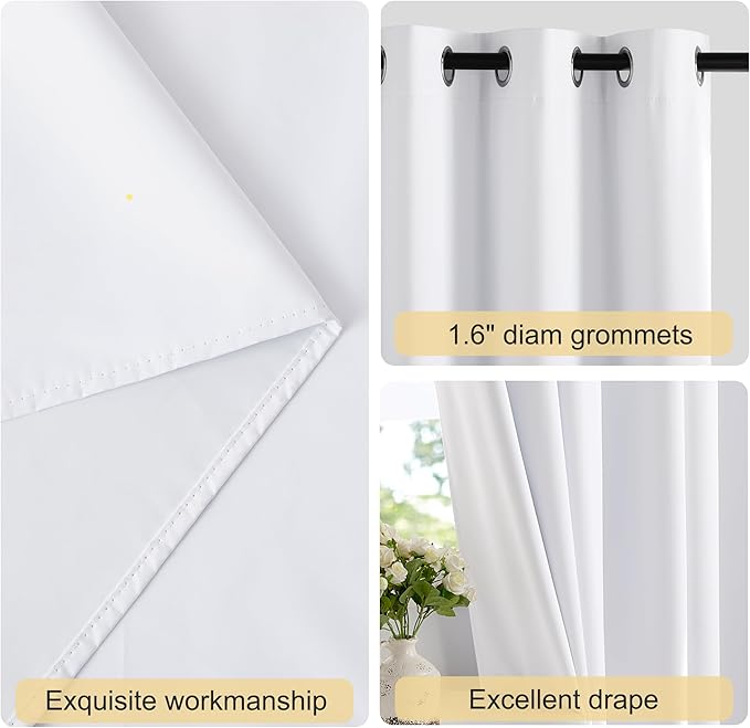 NICETOWN 100% Blackout Window Curtain Panels 96 inch Length for Living Room, Set of 2, Snow White, 55 inches Wide, Thermal Insulated Extra Long Drapes for Patio Door