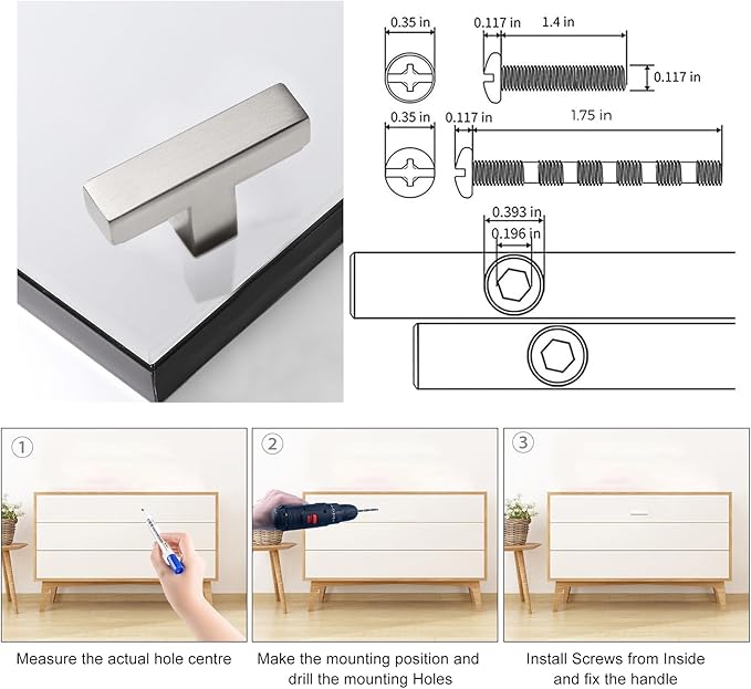 Bar Cabinet Pulls - 30 Pack Square Brushed Nickel Drawer Knobs, Stainless Steel Single Hole Cabinet Handles