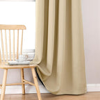 ChrisDowa 100% Blackout Curtains for Bedroom with Black Liner, 2 Thick Layers Total Blackout Thermal Insulated Grommet Window Curtains 2 Panels Set (Beige, 52 x 72 Inch)