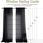 OVZME Black Sheer Curtains 120 Inches Long 2 Panels Set, 59 Inch Extra Wide Soft Airy Lightweight Sheer Curtains for Living Room, Farmhouse Voile Filmy Rod Pocket Drapes, 59Wx120L Inches
