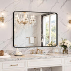 Kosmonia 32x24 Bathroom Vanity Mirror for Wall, Aluminum Framed, Farmhouse Rectangle, Anti-Rust, HD Reflection Anti-Desilvering, Distortion Free, Tempered and Shatter-Proof Wall Mounted Mirror, Black