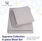 Cal King Size Bed Sheets - 6 Piece 1500 Supreme Deluxe Collection Deep Pocket Ultra Soft California King Sheet Set Bedding - 2 Extra Pillow Cases, California King, Classic Stripe Gray