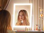 Lighted Makeup Mirror, 17.2"x13.6" Hollywood Vanity Mirror with Lights, Three Color Modes, Smart Touch Control, 360°Rotation,with 5X Magnifying Glass