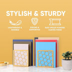 GEOMOD Geometric Honeycomb Gold Metal Bookends Decorative - Tall Sturdy Book Ends for Shelves - Modern Heavy Duty Bookend Stopper - Office or Home Book Shelf Book Holder - 6x3.25x6.25 Inches - 2 Pair