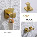 TASTOS Bath Towel Hooks Brushed Gold, 4 Pack Stainless Steel Robe Coat and Clothes Hook, Heavy Duty Wall Hook for Bathroom & Kitchen, Modern Square Style Wall Mounted…