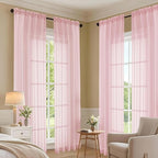 OVZME Blush Pink Sheer Curtains 84 Inches Long 2 Panels Set, Light Filtering Sheer Curtains for Living Room Bedroom 59 Inch Extra Wide, Modern Voile Filmy Rod Pocket Window Drapes, 59Wx84L Inches