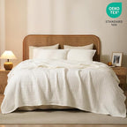 PHF 100% Cotton Waffle Weave Blanket King Size for Bed, Soft Lightweight & Breathable, All-Season Comfort, Luxury Aesthetic Woven Bedding for Home Decor, 108"x90", Ivory