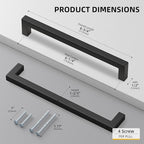 Goldenwarm 10 Pack Black Square Bar Cabinet Pull Drawer Handle Stainless Steel Modern Hardware for Kitchen and Bathroom Cabinets Cupboard,Center to Center 6-1/4in(160mm) Kitchen Cupboard Handles