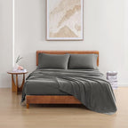 LANE LINEN 100% Organic Cotton 3Pc Bed Sheets Twin Size, Classic Percale Weave, Soft & Comfy Fully Elasticized Naturally Cooling Cotton Sheets, Low Pill Machine wash Twin Sheet Set- Charcoal