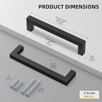 goldenwarm 45 Pack 4 Inch Black Cabinet Handles Matte Black Drawer Pulls Stainless Steel Cabinets Hardware Square Bar Modern for Kitchen Bathroom Cupboard