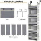 Over The Door Organizer 5-Shelves and 10 Side Pockets, Over The Door Storage for Bathroom Bedroom Nursery, Hanging Door Organizer for Baby Diapers and Kids Toys (13"x5"x44", Grey)