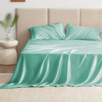 Love's cabin Twin Satin Sheets Sets - 3 Piece Aqua Silky ed Sheets with Deep Pockets, Luxury Silk Feel Satin Twin Size Sheet Set Bedding Set (1 Flat Sheet,1 Fitted Sheet,1 Pillow case)