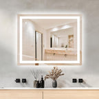 40 x 32 LED Vanity Mirror for Bathroom, Frontlit & Backlit LED Mirror for Bathroom with 3 Colour Lights, Wall Vanity Mirror with Anti-Fog, Shatterproof & Memory Function, Perfect for Modern Bathrooms