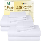 California Design Den 2-Pack Cal King Bedsheet Set - 400 Thread Count Sateen 100% Cotton Sheets - Extra Soft, Breathable & Cooling Sheets, Wrinkle Resistant, 2 Sets of Deep Pocket Bed Sheets - White