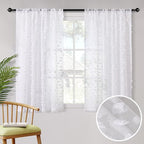 MYSKY HOME White Sheer Short Curtains with Pom Pom for Small Windows Bedroom Nursery Kids Girls Room Curtains Cafe Kitchen Light Filtering Boho Drapes, Rod Pocket,52 x 54 Inches, 2 Panels