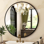 HARRITPURE Round Mirror 36 Black Wall Mounted Circle Mirrors Vanity Mirror with Brushed Aluminum Alloy Frame Modern Decoration for Bathroom, Living Room, Vanity, Bedroom, Entryway