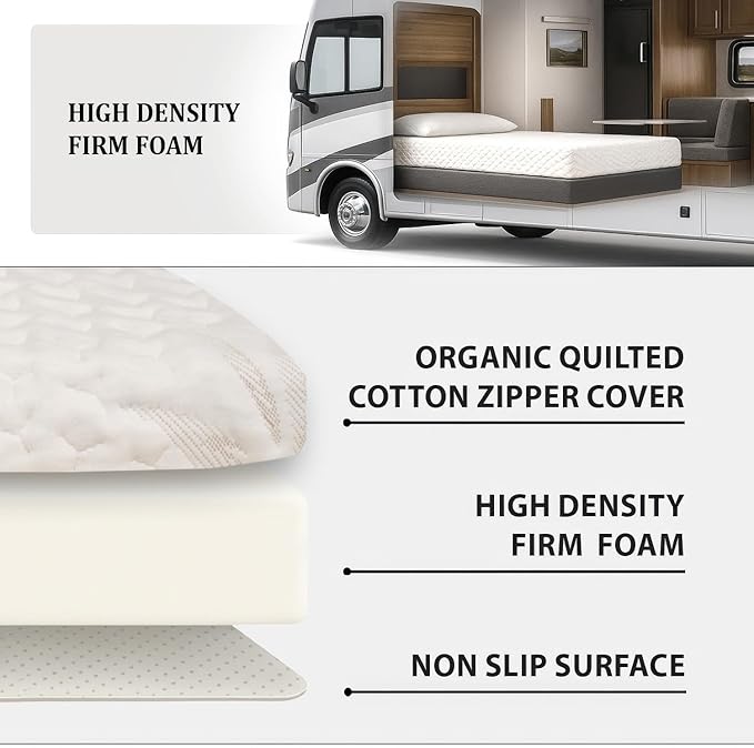 Foamma 6” x 36” x 75” Truck, Camper, RV High-Density Bunk Mattress, Organic Cotton Cover, Made in USA, Comfortable, Travel Trailer, CertiPUR-US Certified