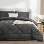 CozyLux Oversized Queen Comforter Set Dark Grey, 7 Pieces Bed in a Bag Comforter Set with Sheets Luxury Bed Set All Seasons, Bedding Set with Down Alternative Comforter, Sheets, Pillowcases & Shams