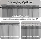 Chyhomenyc Sheer Curtains Tiers 42W x 24L Inches, Light Filtering Small Curtains, Short Bathroom Living Room Cafe Basement Voile Window Curtain, Rod Pocket, 2PCS, Charcoal Grey