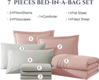 Monbix Full Comforter Set - 7 Pieces Light Pink Bed in a Bag Full Size Bedding Sets with Comforters, All Seasons Down Alternative Comforter with Sheets,Pillowcases & Shams