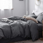 MooMee Bedding Duvet Cover Set 100% Washed Cotton Linen Like Textured Breathable Durable Soft Comfy (Heathered Dark Grey, Super King 108"x98")