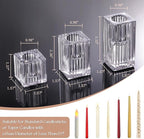 LETINE 12pcs Vertical Stripe Glass Candlestick Holders - Chic Taper Candle Sticks Holder Set for Elegant Dining & Home Decor - Ideal for Wedding Centerpieces, Parties, and Celebrations