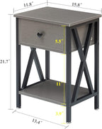 VECELO Nightstands Set of 2, Modern Bedside End Tables, Night Stands with Drawer and Storage Shelf for Living Room Bedroom, Industrial Metal Frame