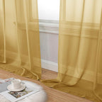 Aiyufeng Gold Sheer Curtains 63 Inch Length 2 Panels Set, Light Filtering Gold Window Curtain Drapes Treatment for Kitchen, Bedroom,Children Room, Dual Rod Pocket, 2 Pack of 42 x 63"