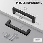 goldenwarm 15 Pack 3-3/4 Inch Black Cabinet Handles Matte Black Drawer Pulls Stainless Steel Cabinets Hardware Square Bar Modern for Kitchen Bathroom Cupboard
