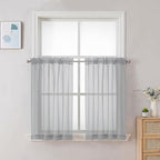 Chyhomenyc Light Grey Sheer Curtains 30 inch Length 2 Panels, Light Filtering Voile Rod Pocket Short Window Curtians for Bathroom Living Room Farmhouse Small Windows, 42Wx30L inches
