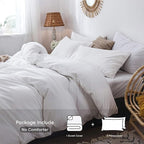 MooMee Bedding Duvet Cover Set 100% Washed Cotton Linen Like Textured Breathable Durable Soft Comfy (Solid Off White, Full 80"x90")