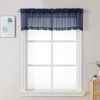 Chyhomenyc Sheer Valances for Windows 2 Pack, Small Window Curtains for Living Room Bathroom Cafe Laundry Basement, Modern Top Dual Rod Pocket Voile Curtain, 42W x 18L inches, Navy Blue