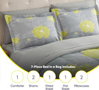 Sweet Home Collection 7 Piece Comforter Set Bag Solid Color All Season Soft Down Alternative Blanket & Luxurious Microfiber Bed Sheets, Florence, Queen
