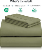 LuxClub 6 PC Queen Sheet Set, Breathable Luxury Bed Sheets, Deep Pockets 18" Eco Friendly Wrinkle Free Cooling Sheets Machine Washable Hotel Bedding Silky Soft - Olive Queen