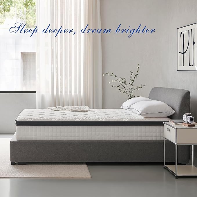 Twin Mattress 12 Inch, Hybrid Twin Size Mattress in a Box, Medium Feel, 3 Layer Premium Foam with Pocket Springs for Motion Isolation and Pressure Relieving, 75"x39"x12", 100-Night Trial