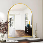 FICTOR Bathroom Vanity Mirror for Wall,40”x30” Large Arched Metal Framed Bathroom Mirror for Over Sink, Entryway, Living Room & Bedroom(Gold)