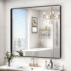 40x36 Inch Black Framed Bathroom Mirror for Wall, Black Metal Framed Mirror, Rounded Rectangle Bathroom Vanity Mirror, Anti-Rust, Shatterproof (Horizontal/Vertical)
