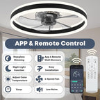 23.6'' Ceiling Fan with Light, Upgraded Low Profile Fan, Flush Mount Ceiling Fan, 6 Speeds, Dimmable LED, App & Remote Control, Quiet DC Motor, for Bedroom, Living Room, F105 Black