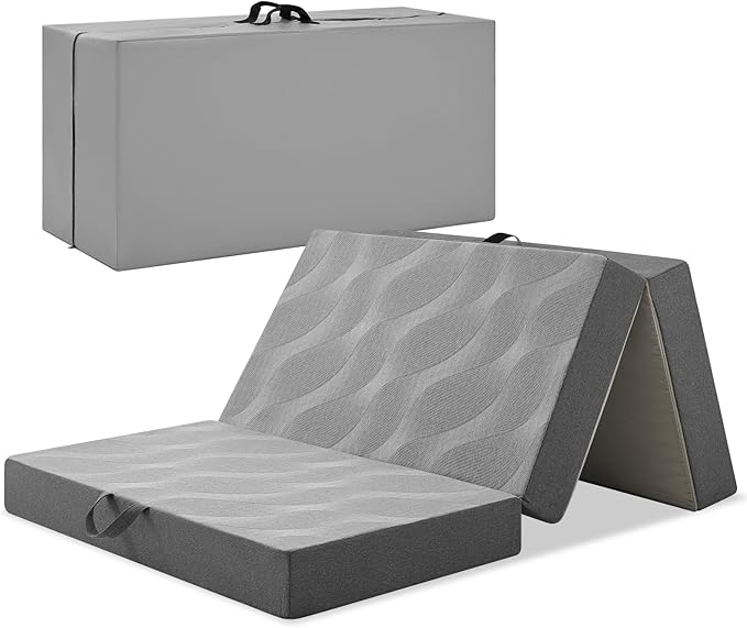 Foldable Mattress Cot 6 inch -Portable Grey Memory Foam Folding Matress with Washable Cover for Camping Travel Guest Room Home Use-Non-Slip&Easy Storage