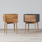 Nathan James Harper Modern Nightstand Side Accent or End Table with Storage Drawer, Set of 2, Black/Brown