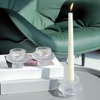 VOHO 12pcs Taper Candle Holders Ribbed Glass, Stylish Boho Candle Holder Stackable and Reversible for Candlesticks & Votive Candles, Clear Candle Sticks Holder Decor for Dining Table Centerpiece