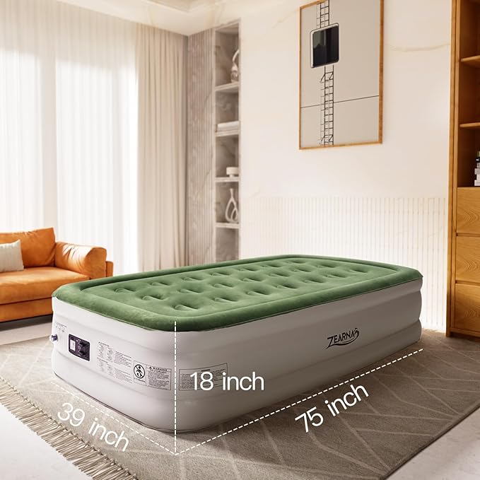 Air Mattress with Built in Pump - Upgraded Twin Blow Up Mattress, 2 Mins Quick Self Inflatable with Double Air Chamber,18"/550lbs Max, Strong Support, for Camping,Home,Guests,Portable Travel