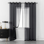 DUALIFE 96 Inches Length Curtains for Living Room Set of 2 Panels Grommet Look Semi Transparent Thin Black Sheer Curtains for Bedroom Backdrop (52" W x 96" L, Black)