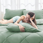 HEVUMYI Light Green Twin Comforter Set - 5-Piece All Season Bed in a Bag Twin, Ultra Soft Bedding Set with Comforter, Flat Sheet, Fitted Sheet, Pillowcases, Pillow Shams