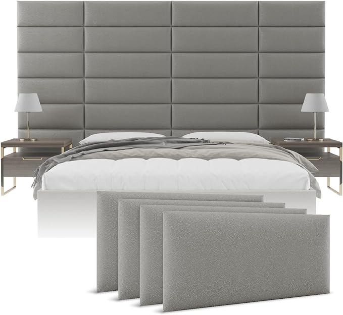 Vänt Upholstered Wall Panels - King/Cal King Size Wall Mounted Headboards - Zigrino Mineral - Twin/King - Set of 4 Panels (Each Individual Panel 39"x11.5")