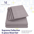 King Size Bed Sheets - 6 Piece 1500 Supreme Collection Fine Brushed Microfiber Deep Pocket King Sheet Set Bedding - 2 Extra Pillow Cases, Great Value, King, Pinstripe Gray
