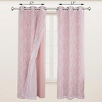 BONZER Mix and Match Curtains - 2 Pieces Branch Print Sheer Curtains and 2 Pieces Blackout Curtains for Bedroom Living Room Grommet Window Drapes, 37x95 Inch/Panel, Blush, Set of 4 Panels